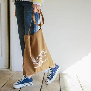 One-strap Lettering Canvas Shopper Bag