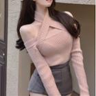 Off-shoulder Cross-front Halter Ribbed Top