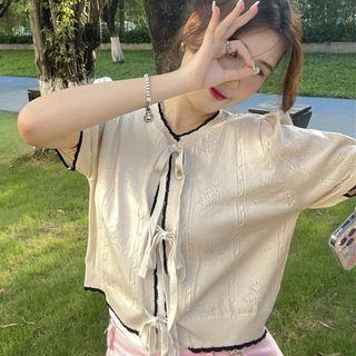 Short-sleeve Cardigan Beige - One Size