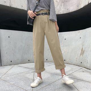 High Waist Straight Cut Pants With Belt