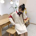 Contrast-trim Midi Sweater Dress / Bow Accent Shirt