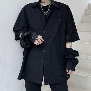 Pocket-front Floral Pattern Sheer Shirt
