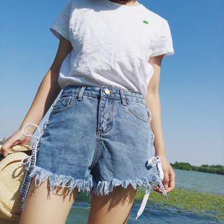 Tassel Lace-up Denim Shorts