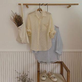 Balloon-sleeve Sheer Stripe Shirt
