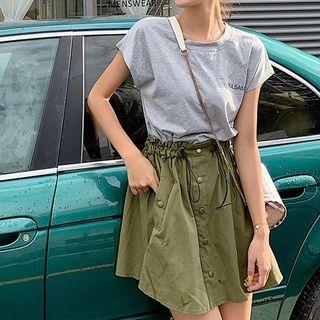 Mock Two-piece Drawstring Short-sleeve A-line Dress