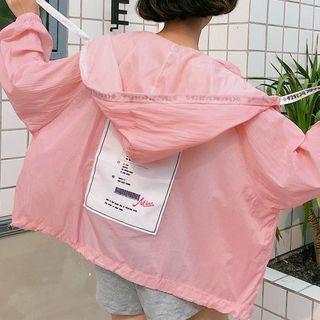 Label Applique Hooded Zip Jacket