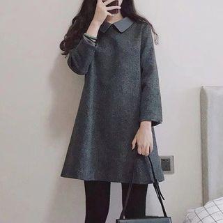 Long-sleeve Collared A-line Minidress