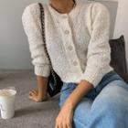Puff-shoulder Boucl -knit Cropped Cardigan