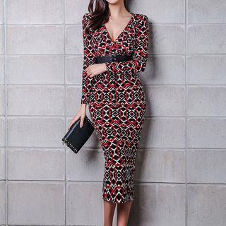 V-neck Printed Midi Dress