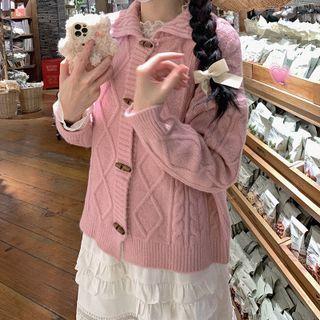 Collared Toggle-front Cable Knit Cardigan