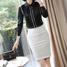 Contrast Trim Shirt / Straight-cut Pants / Striped Pencil Skirt