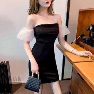 Mesh Panel Off-shoulder Mini Sheath Dress