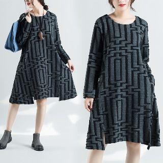 Round Neck Geometric A-line Dress