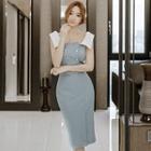 Off-shoulder Short-sleeve Midi Sheath Dress