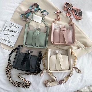 Set: Mini Transparent Chain Crossbody Bag + Pouch