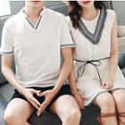 Couple Matching Sleeveless A-line Dress / Short-sleeve V-neck T-shirt