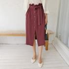 Paperbag-waist Linen Blend Midi Skirt