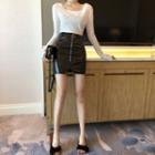 Faux-leather Pencil Zip Skirt