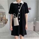 Short Sleeve Contrast Collar Mini Shirtdress