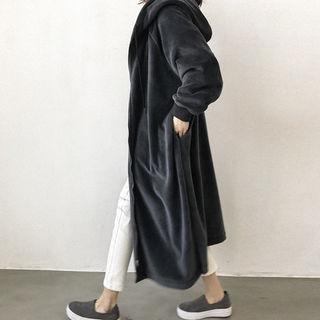 Raglan-sleeve Velvet Long Zip Hoodie