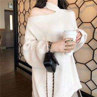 Mock-neck Cold-shoulder Asymmetrical Sweater