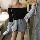 Boatneck Mock Two-piece Top As Shown In Figure - One Size
