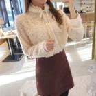 Tie-neck Fringed Sheer Blouse
