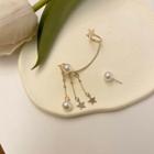 Star Faux Pearl Asymmetrical Alloy Fringed Earring 1 Pair - S925 Silver - Gold - One Size