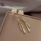 Flower Faux Pearl Rhinestone Alloy Fringed Earring 1 Pair - Gold Camellia & Rhinestone - Silver - One Size