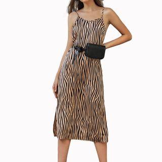 Zebra Strappy Midi A-line Dress