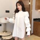 Balloon-sleeve Split-side Mini Shirtdress