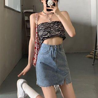 High Waist Slit Mini Denim Skirt