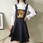 Tiger Embroidered A-line Pinafore Dress