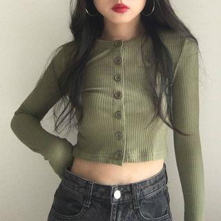 Long-sleeve Ribbed Cropped Top
