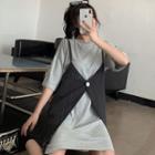 Set: Elbow-sleeve T-shirt Dress + Spaghetti Strap Dress