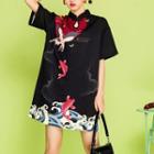 Short-sleeve Fish Print Qipao Dress