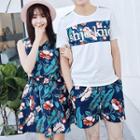 Couple Matching Sleeveless Print Sundress / Short-sleeve T-shirt / Shorts