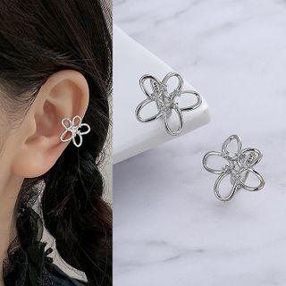 Flower Rhinestone Alloy Cuff Earring 1 Pc - Clip On Earring - Silver - One Size