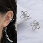 Flower Rhinestone Alloy Cuff Earring 1 Pc - Clip On Earring - Silver - One Size