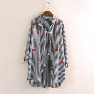 Embroidered Striped Long Shirt