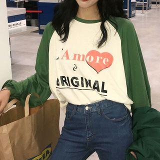 Long Sleeve Printed Tee As Shown In Figure - One Size