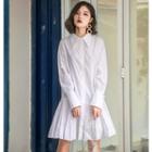 Long-sleeve Plain Shirt Dress White - One Size