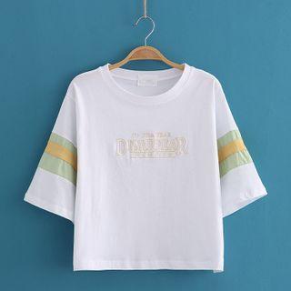 Color Block Lettering Print Short Sleeve T-shirt