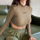 Set: Long-sleeve Lettering Fitted Crop Top + Sweatpants