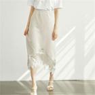 Laced-hem Satin-panel Skirt