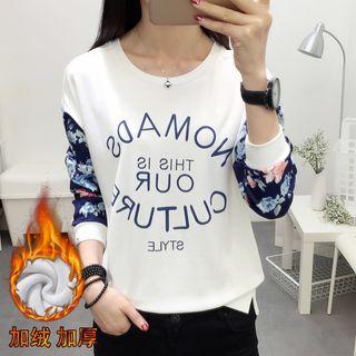 Long-sleeve Fleece-lined Floral Panel T-shirt
