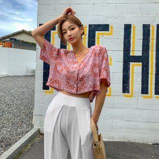 Pocket-front Cropped Boxy Paisley Shirt
