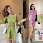 Moon Print Drawstring Long-sleeve Mini T-shirt Dress