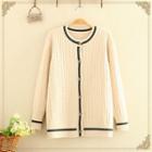 Round-neck Color Block Plain Knitted Cardigan