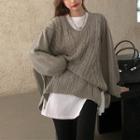 Cable Knit V-neck Sweater / Short-sleeve T-shirt / Plain Leggings